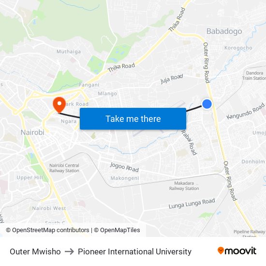 Outer Mwisho to Pioneer International University map