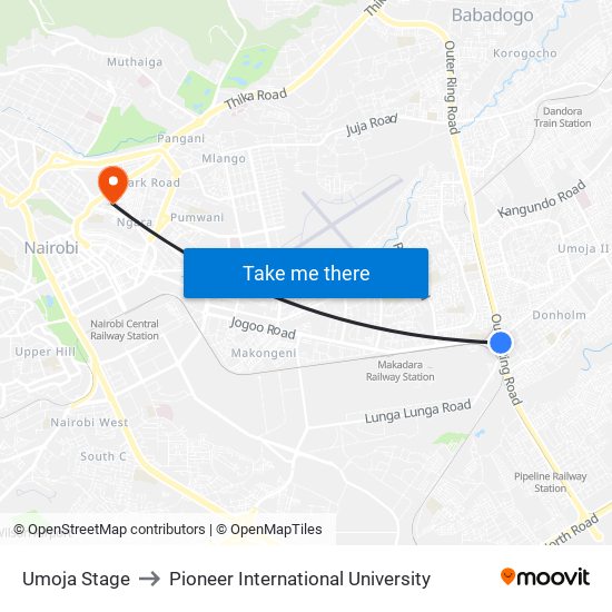 Umoja Stage to Pioneer International University map