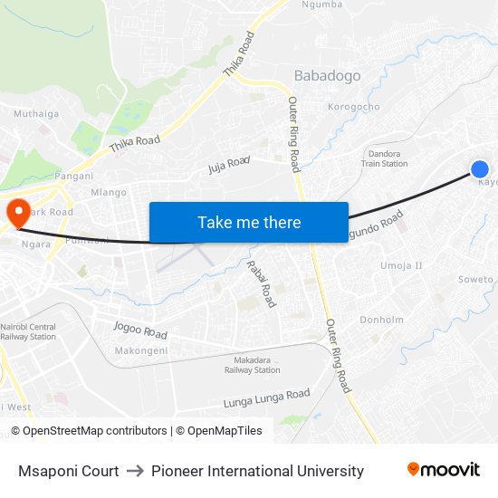 Msaponi Court to Pioneer International University map