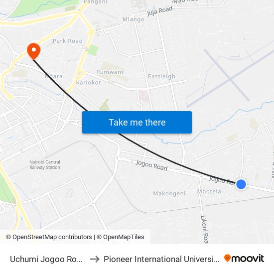 Uchumi Jogoo Road to Pioneer International University map