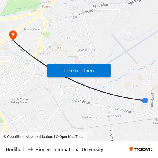 Hodihodi to Pioneer International University map