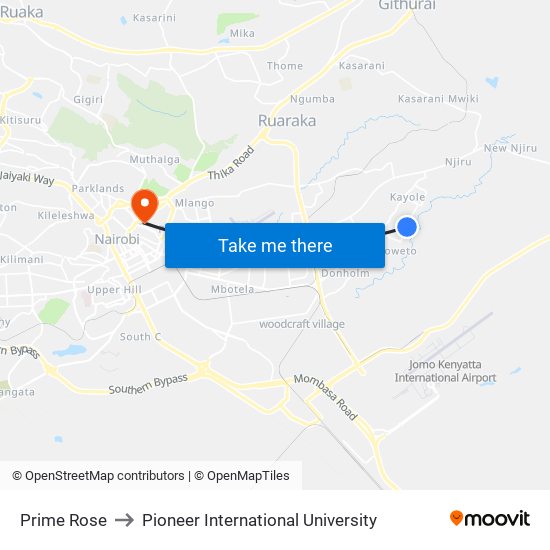 Prime Rose to Pioneer International University map