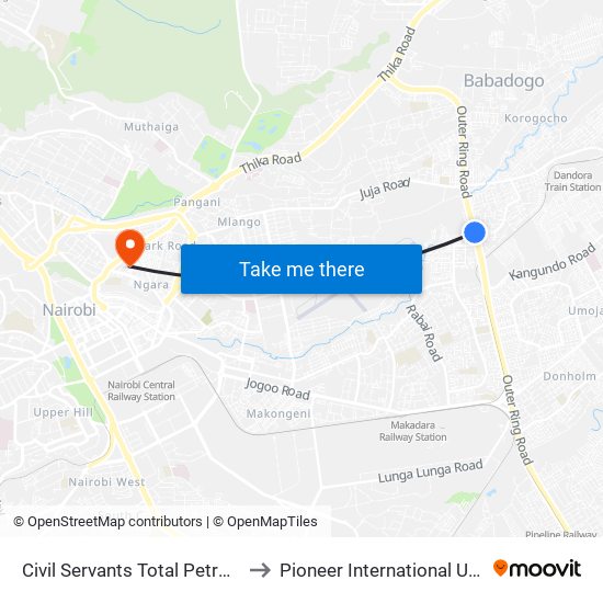 Civil Servants Total Petrol Station to Pioneer International University map