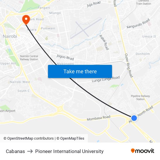 Cabanas to Pioneer International University map