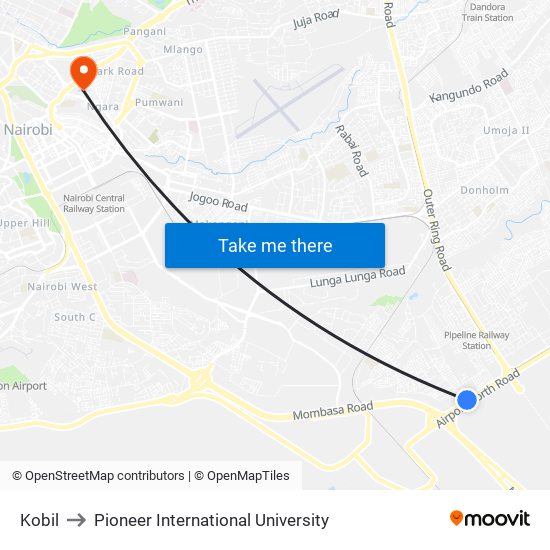 Kobil to Pioneer International University map
