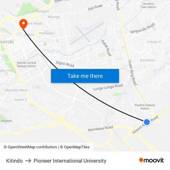 Kitindo to Pioneer International University map