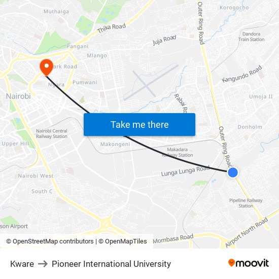 Kware to Pioneer International University map