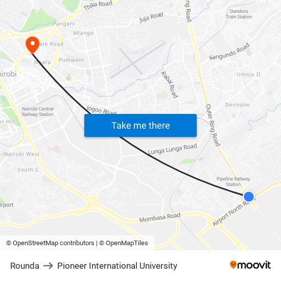 Rounda to Pioneer International University map