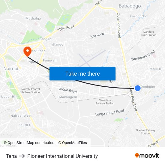 Tena to Pioneer International University map