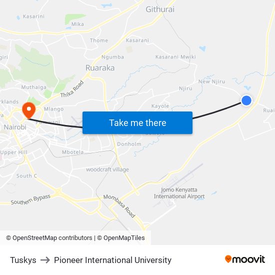 Tuskys to Pioneer International University map