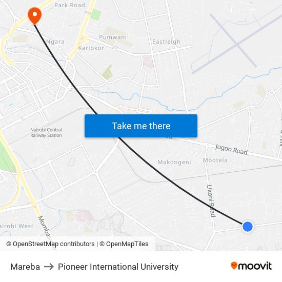 Mareba to Pioneer International University map