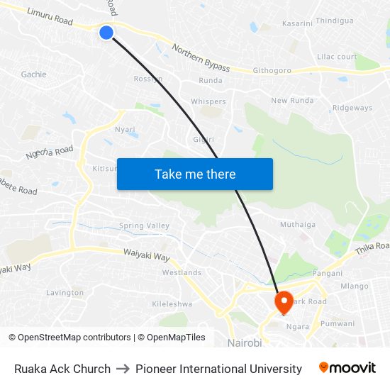 Ruaka Ack Church to Pioneer International University map