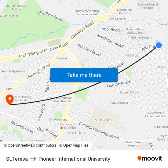 St.Teresa to Pioneer International University map