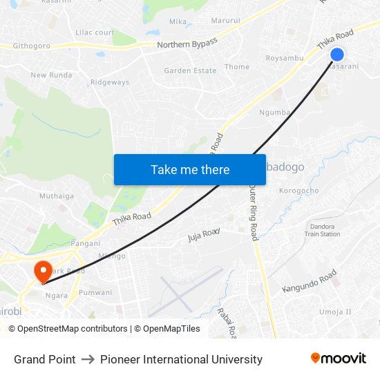 Grand Point to Pioneer International University map