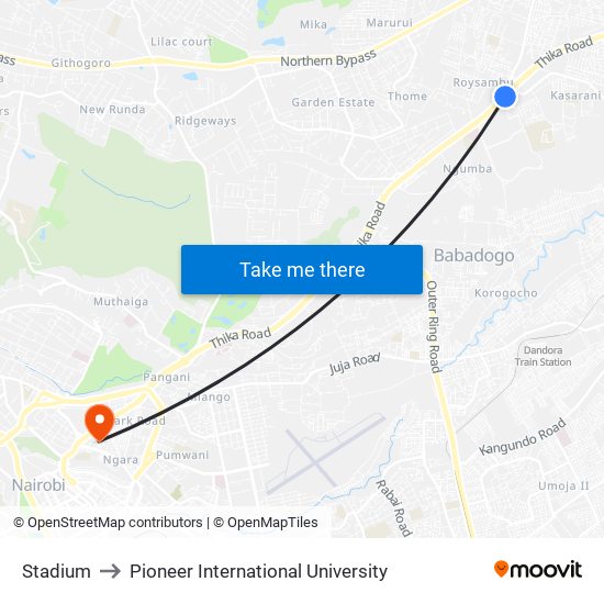 Stadium to Pioneer International University map