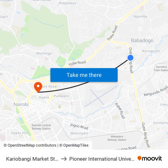 Kariobangi Market Stage to Pioneer International University map