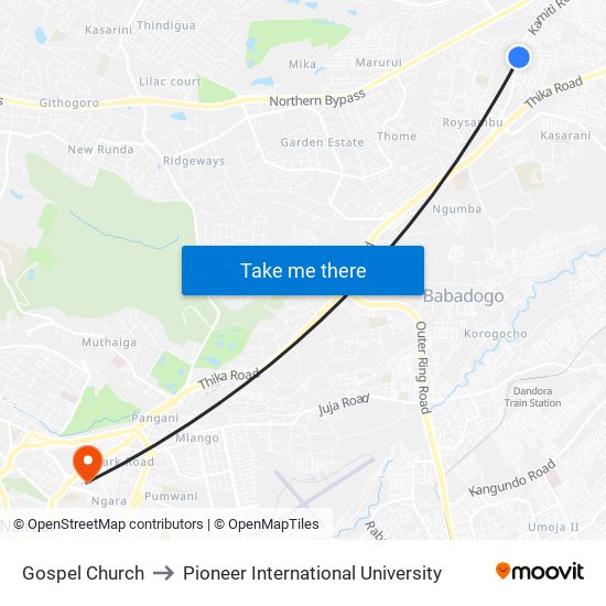 Gospel Church to Pioneer International University map