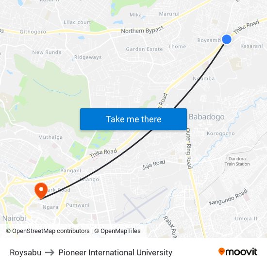 Roysabu to Pioneer International University map