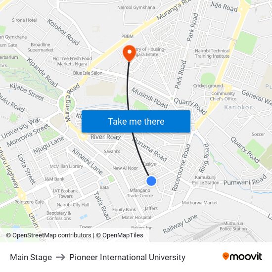 Main Stage to Pioneer International University map