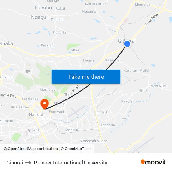 Gihurai to Pioneer International University map