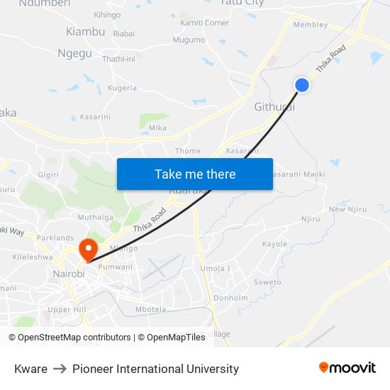 Kware to Pioneer International University map