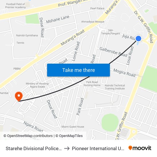 Starehe Divisional Police Station to Pioneer International University map