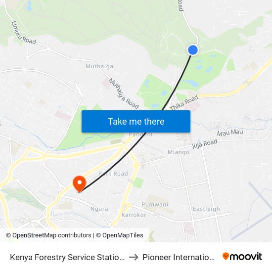 Kenya Forestry Service Station/Kfs Karura Gate to Pioneer International University map