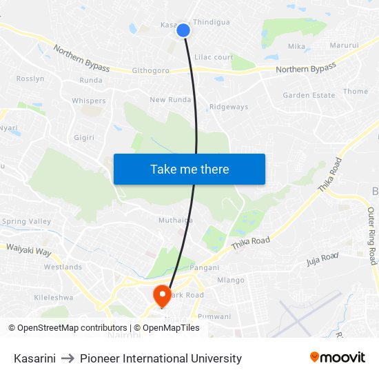 Kasarini to Pioneer International University map