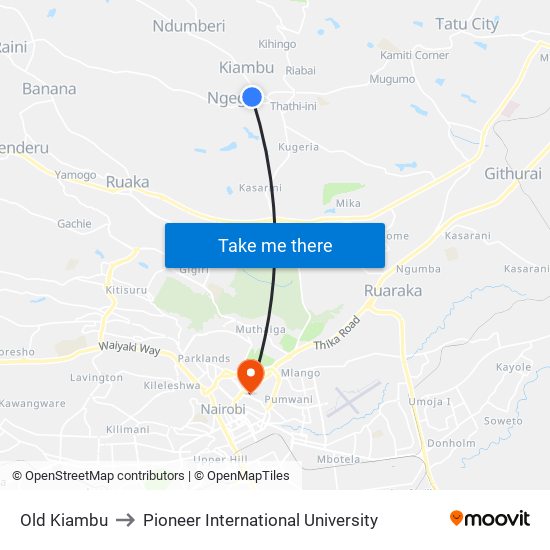 Old Kiambu to Pioneer International University map