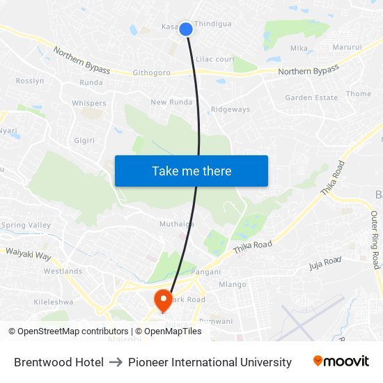 Brentwood Hotel to Pioneer International University map