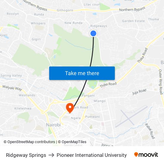 Ridgeway Springs to Pioneer International University map