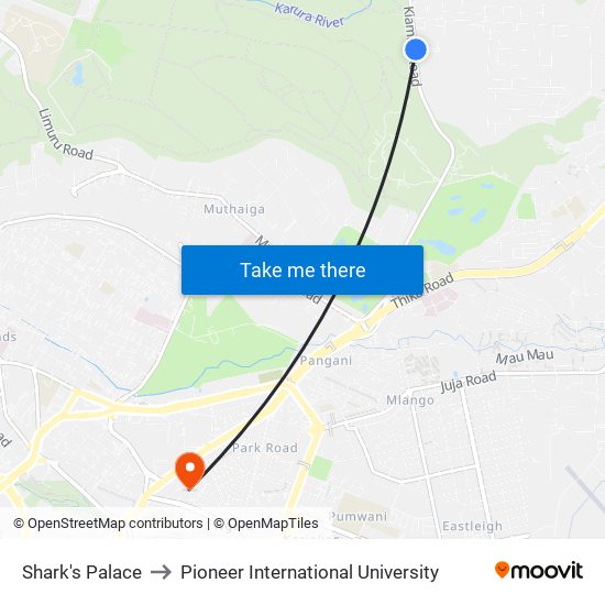 Shark's Palace to Pioneer International University map