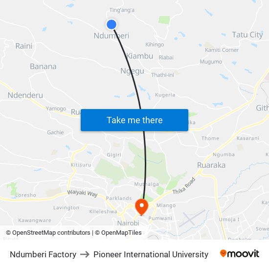 Ndumberi Factory to Pioneer International University map