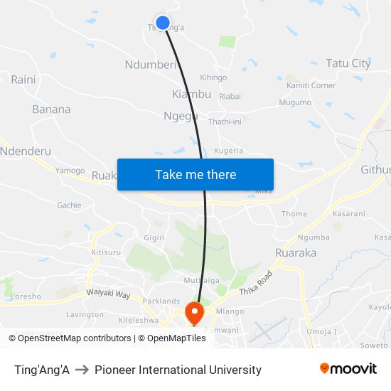 Ting'Ang'A to Pioneer International University map