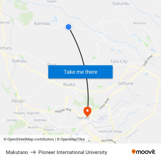 Makutano to Pioneer International University map