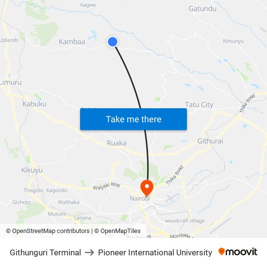 Githunguri Terminal to Pioneer International University map