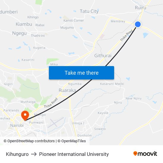 Kihunguro to Pioneer International University map