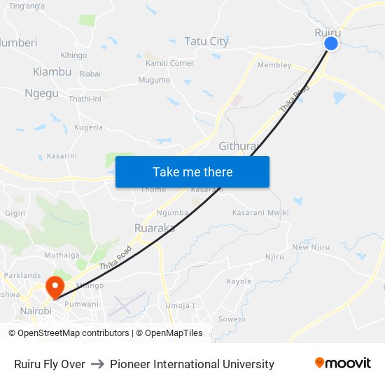 Ruiru Fly Over to Pioneer International University map