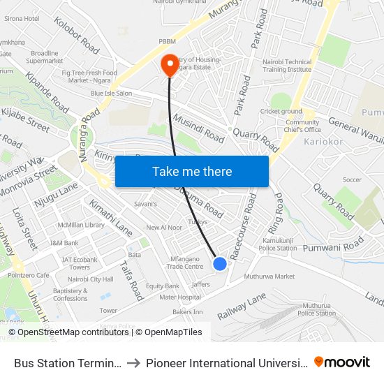Bus Station Terminal to Pioneer International University map