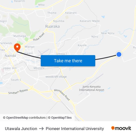 Utawala Junction to Pioneer International University map