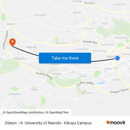 Odeon to University of Nairobi - Kikuyu Campus map