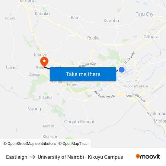 Eastleigh to University of Nairobi - Kikuyu Campus map