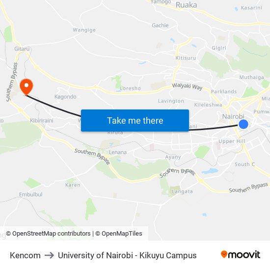 Kencom to University of Nairobi - Kikuyu Campus map