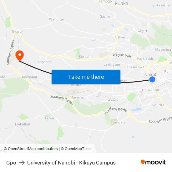 Gpo to University of Nairobi - Kikuyu Campus map
