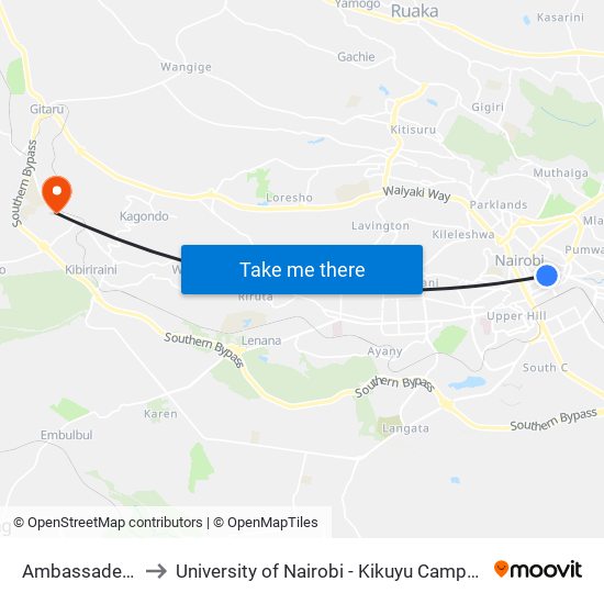 Ambassadeur to University of Nairobi - Kikuyu Campus map