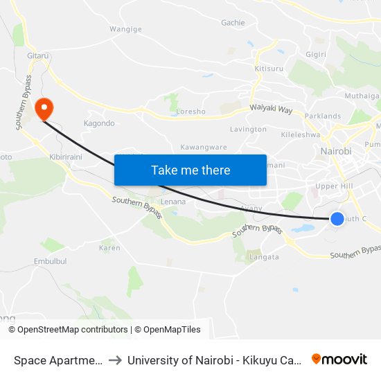 Space Apartments to University of Nairobi - Kikuyu Campus map