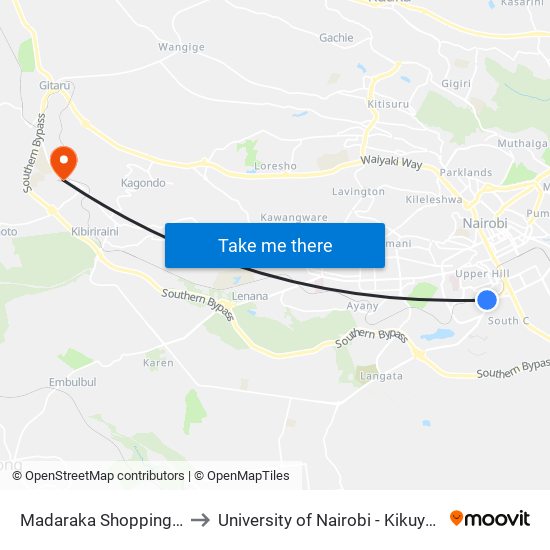 Madaraka Shopping Centre to University of Nairobi - Kikuyu Campus map