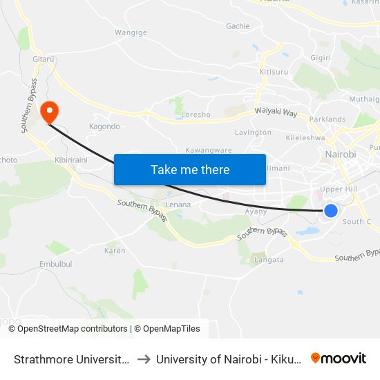 Strathmore University/Siwaka to University of Nairobi - Kikuyu Campus map