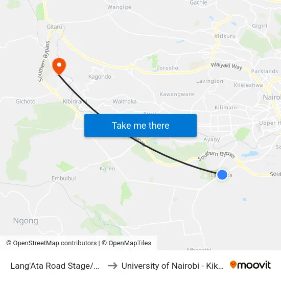Lang'Ata Road Stage/St. Mary's H to University of Nairobi - Kikuyu Campus map