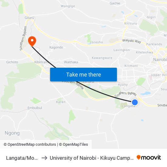 Langata/Mobil to University of Nairobi - Kikuyu Campus map
